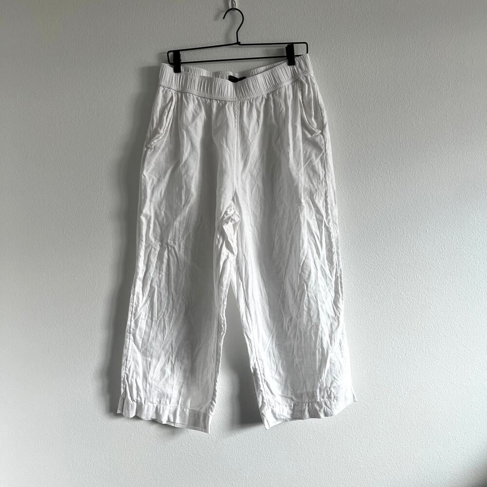 Tahari Essentials White Linen Wide-Leg Pants XL Clean Girl Coastal Grandmother
